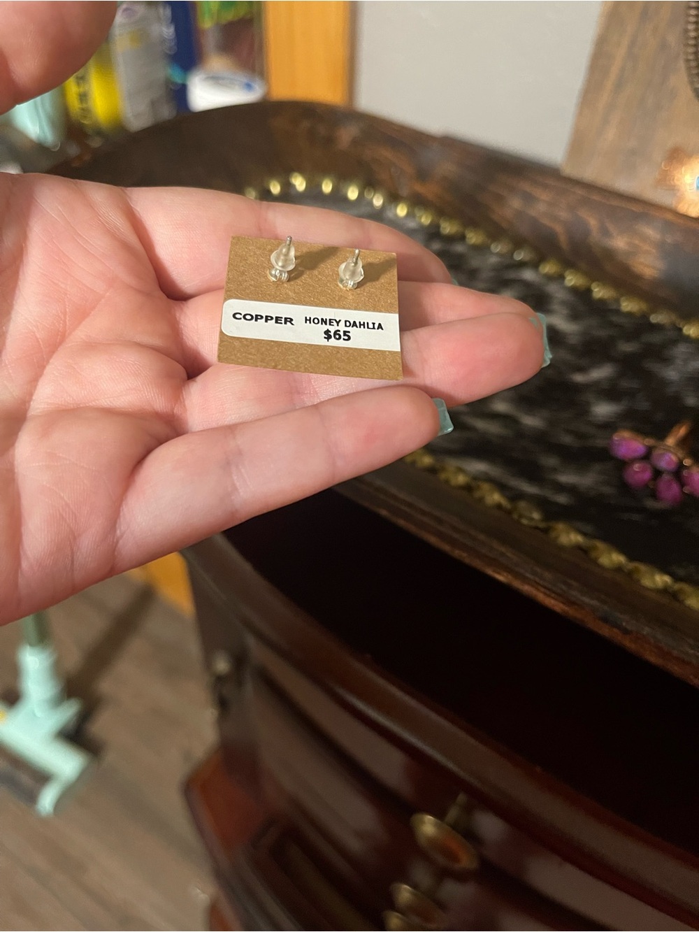 Honey Dahlia Copper Stud Earrings - Picture 2 of 2